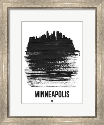 Framed Minneapolis Skyline Brush Stroke Black Print