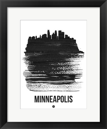 Framed Minneapolis Skyline Brush Stroke Black Print