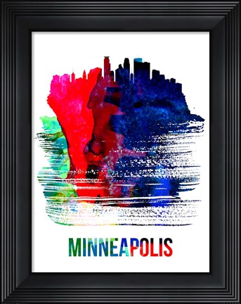Framed Minneapolis Skyline Brush Stroke Watercolor Print