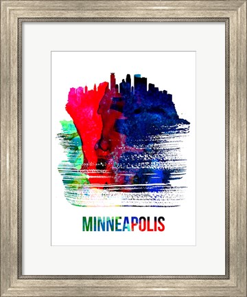 Framed Minneapolis Skyline Brush Stroke Watercolor Print