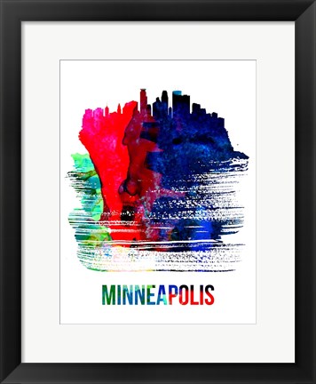 Framed Minneapolis Skyline Brush Stroke Watercolor Print