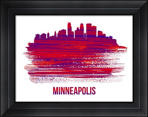 Framed Minneapolis Skyline Brush Stroke Red Print