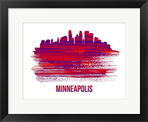 Framed Minneapolis Skyline Brush Stroke Red Print