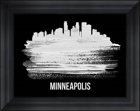 Framed Minneapolis Skyline Brush Stroke White Print