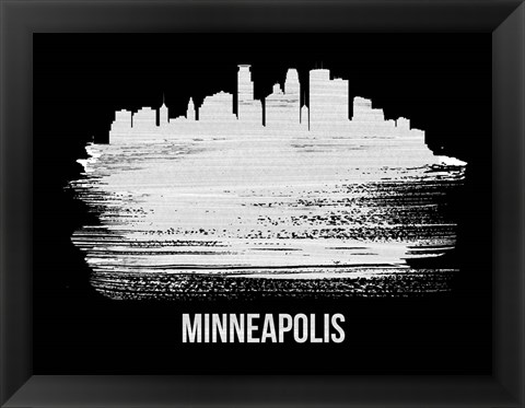 Framed Minneapolis Skyline Brush Stroke White Print