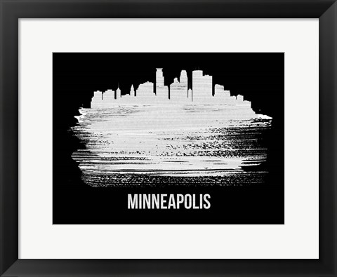 Framed Minneapolis Skyline Brush Stroke White Print