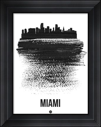 Framed Miami Skyline Brush Stroke Black Print