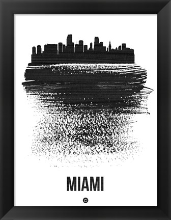 Framed Miami Skyline Brush Stroke Black Print