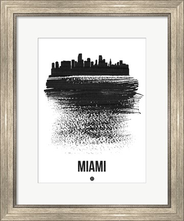 Framed Miami Skyline Brush Stroke Black Print