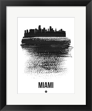 Framed Miami Skyline Brush Stroke Black Print