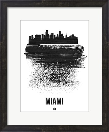 Framed Miami Skyline Brush Stroke Black Print