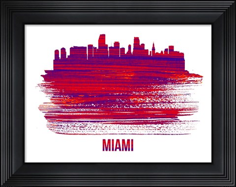 Framed Miami Skyline Brush Stroke Red Print