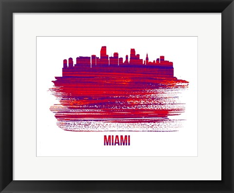 Framed Miami Skyline Brush Stroke Red Print