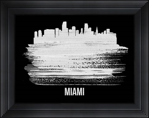 Framed Miami Skyline Brush Stroke White Print