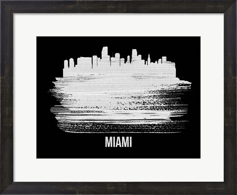 Framed Miami Skyline Brush Stroke White Print