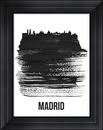 Framed Madrid Skyline Brush Stroke Black Print