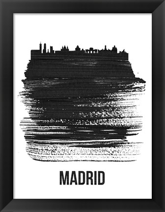 Framed Madrid Skyline Brush Stroke Black Print