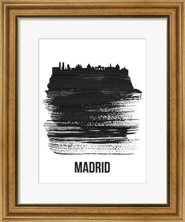 Framed Madrid Skyline Brush Stroke Black Print