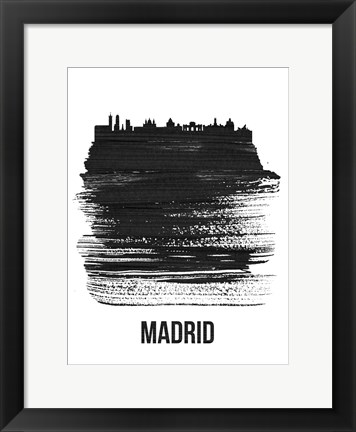 Framed Madrid Skyline Brush Stroke Black Print