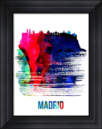 Framed Madrid Skyline Brush Stroke Watercolor Print