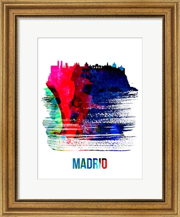Framed Madrid Skyline Brush Stroke Watercolor Print