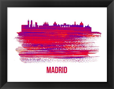 Framed Madrid Skyline Brush Stroke Red Print