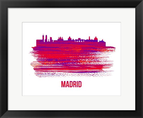 Framed Madrid Skyline Brush Stroke Red Print