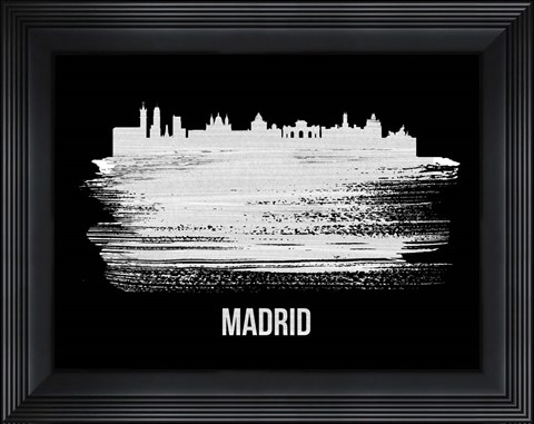 Framed Madrid Skyline Brush Stroke White Print