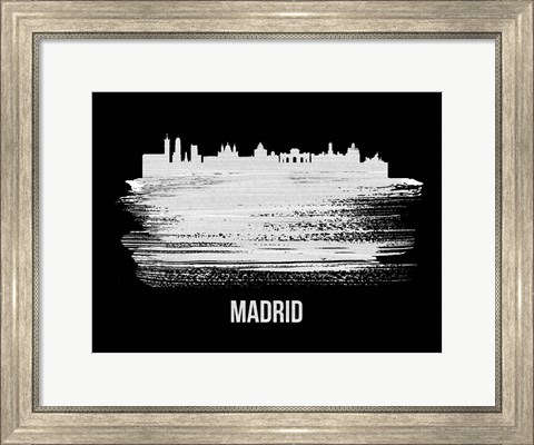 Framed Madrid Skyline Brush Stroke White Print