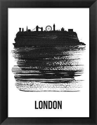 Framed London Skyline Brush Stroke Black Print