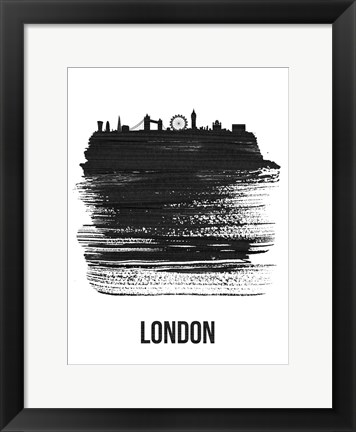Framed London Skyline Brush Stroke Black Print