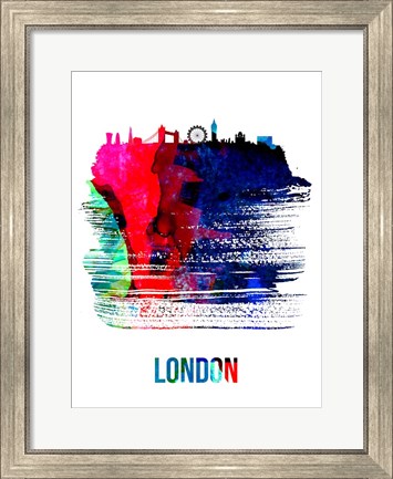 Framed London Skyline Brush Stroke Watercolor Print