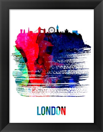 Framed London Skyline Brush Stroke Watercolor Print