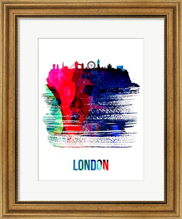 Framed London Skyline Brush Stroke Watercolor Print