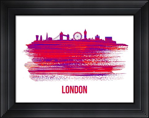 Framed London Skyline Brush Stroke Red Print