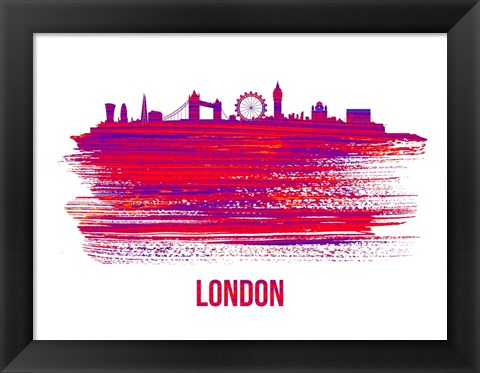 Framed London Skyline Brush Stroke Red Print