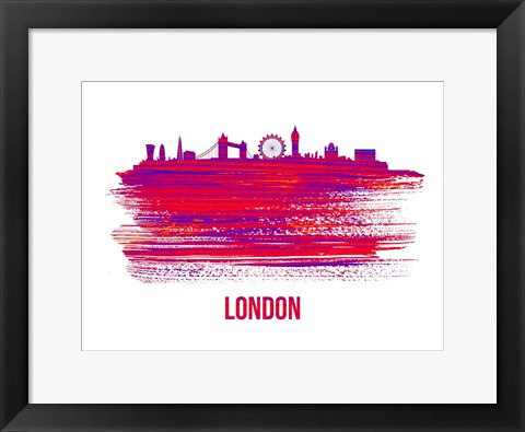 Framed London Skyline Brush Stroke Red Print