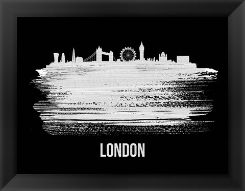 Framed London Skyline Brush Stroke White Print