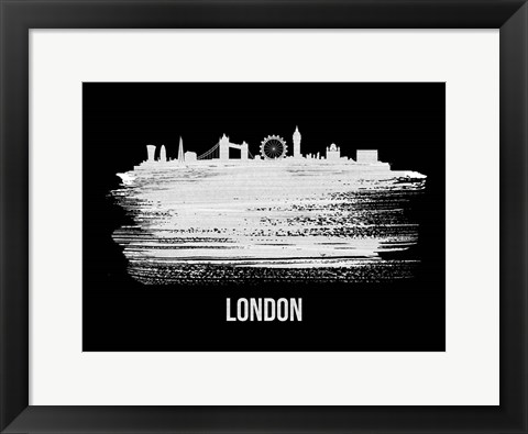 Framed London Skyline Brush Stroke White Print