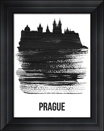 Framed Prague Skyline Brush Stroke Black Print