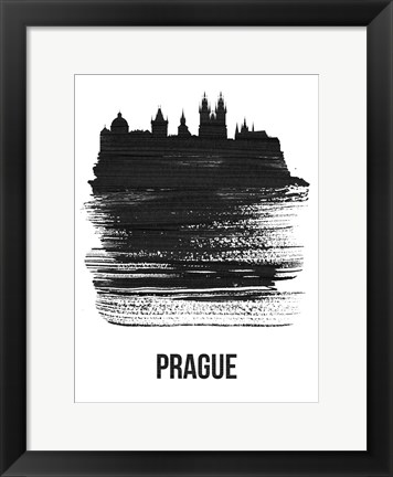 Framed Prague Skyline Brush Stroke Black Print