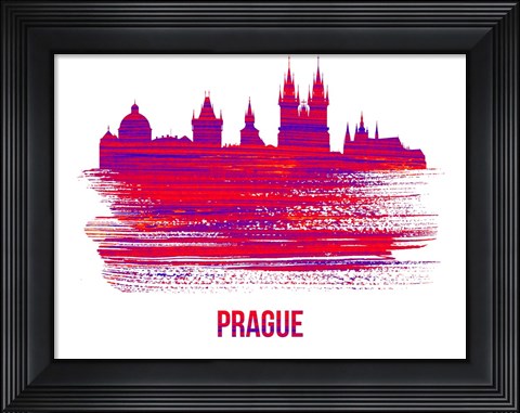 Framed Prague Skyline Brush Stroke Red Print