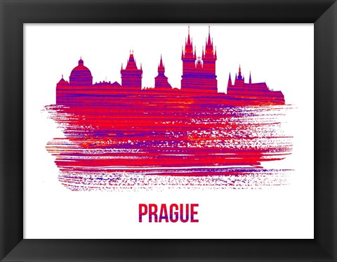 Framed Prague Skyline Brush Stroke Red Print