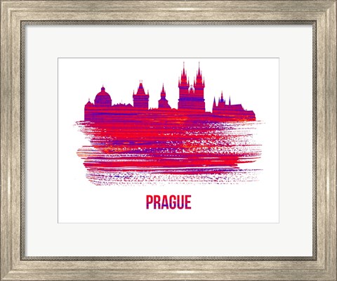 Framed Prague Skyline Brush Stroke Red Print