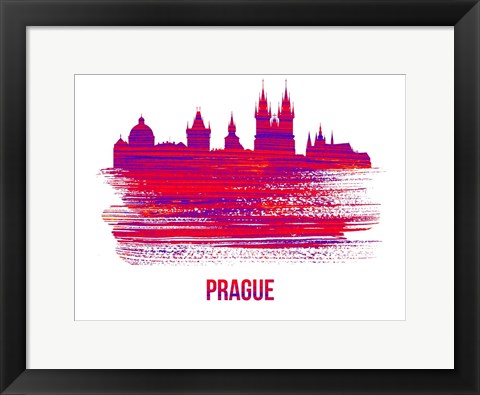 Framed Prague Skyline Brush Stroke Red Print