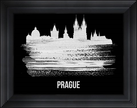 Framed Prague Skyline Brush Stroke White Print