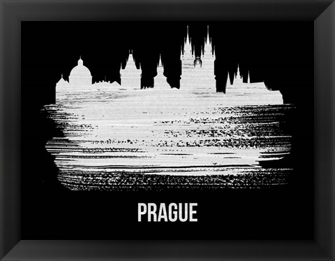 Framed Prague Skyline Brush Stroke White Print