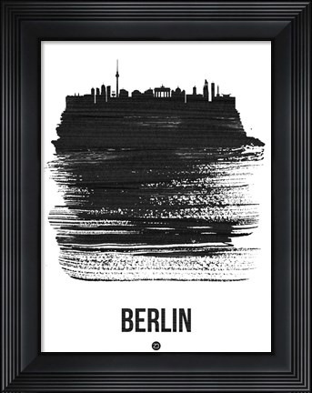 Framed Berlin Skyline Brush Stroke Black Print