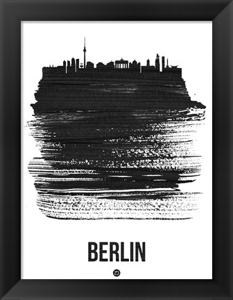 Framed Berlin Skyline Brush Stroke Black Print