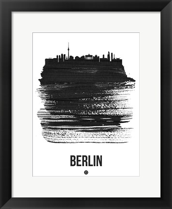 Framed Berlin Skyline Brush Stroke Black Print